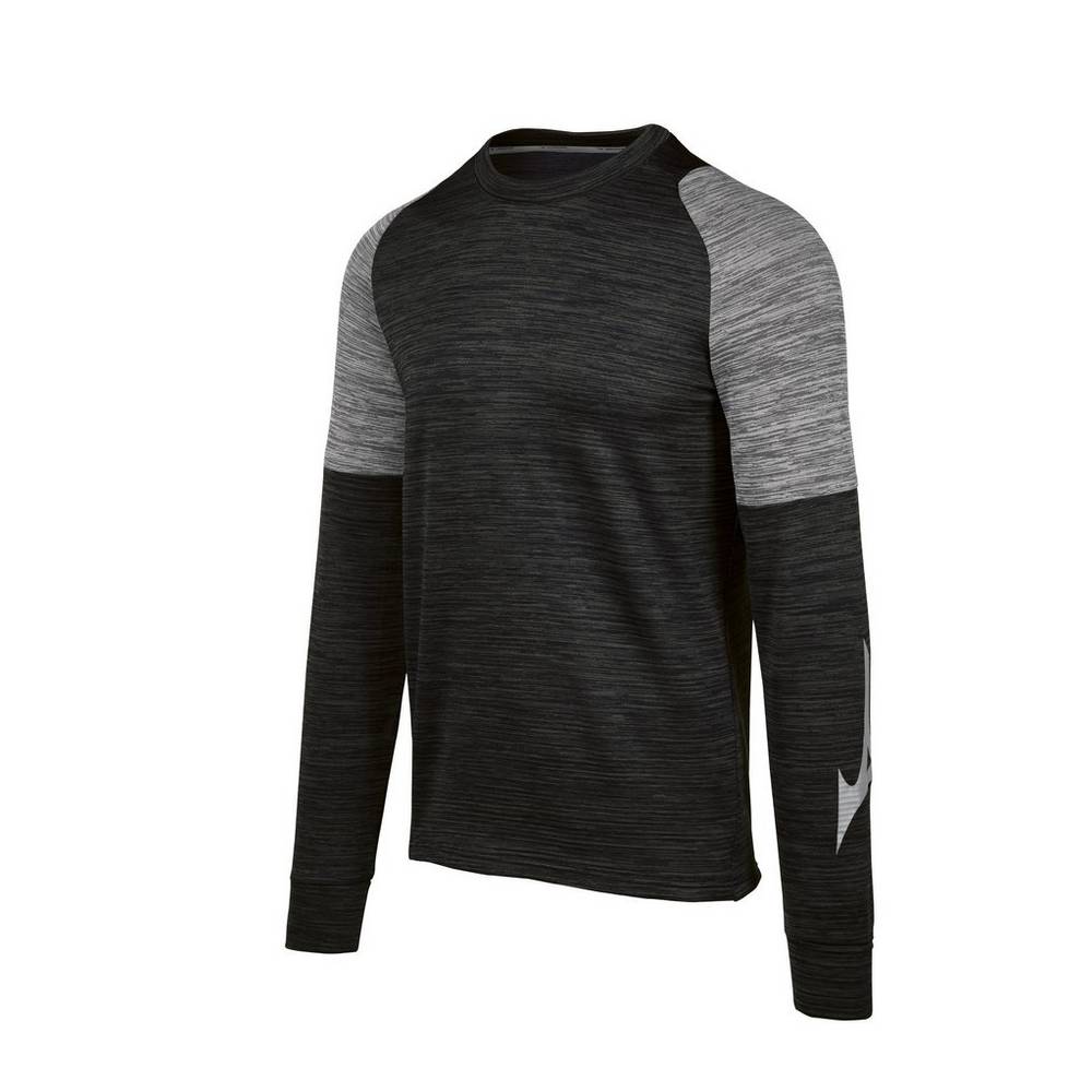 Mizuno Velocity Long Sleeve Crew Férfi Futópóló Fekete XLD781359